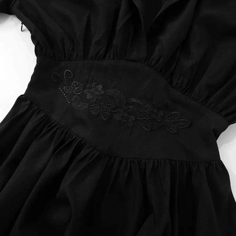 Turn - down Collar Pleated Mini Dress