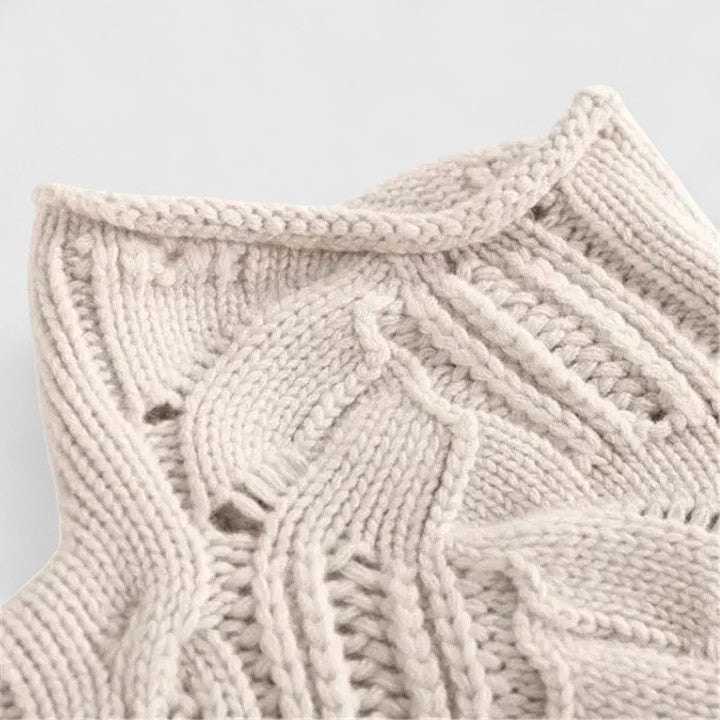 Turtleneck Cable Knit Pointelle Long Sleeve Sweater