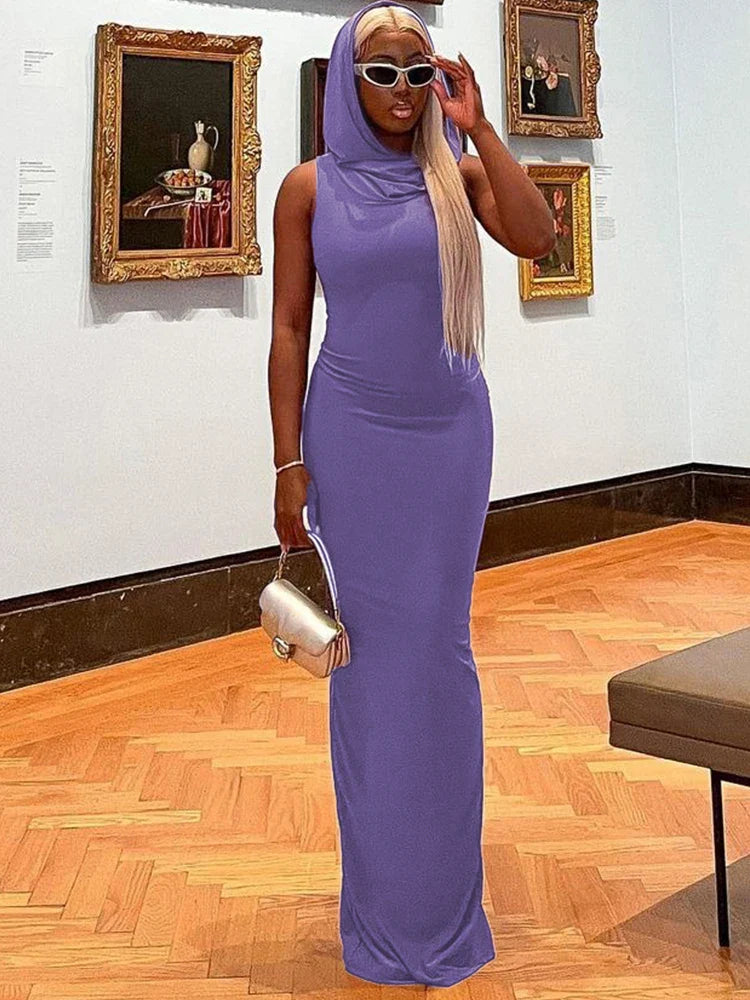 Hooded Sleeveless Slit Maxi Dress