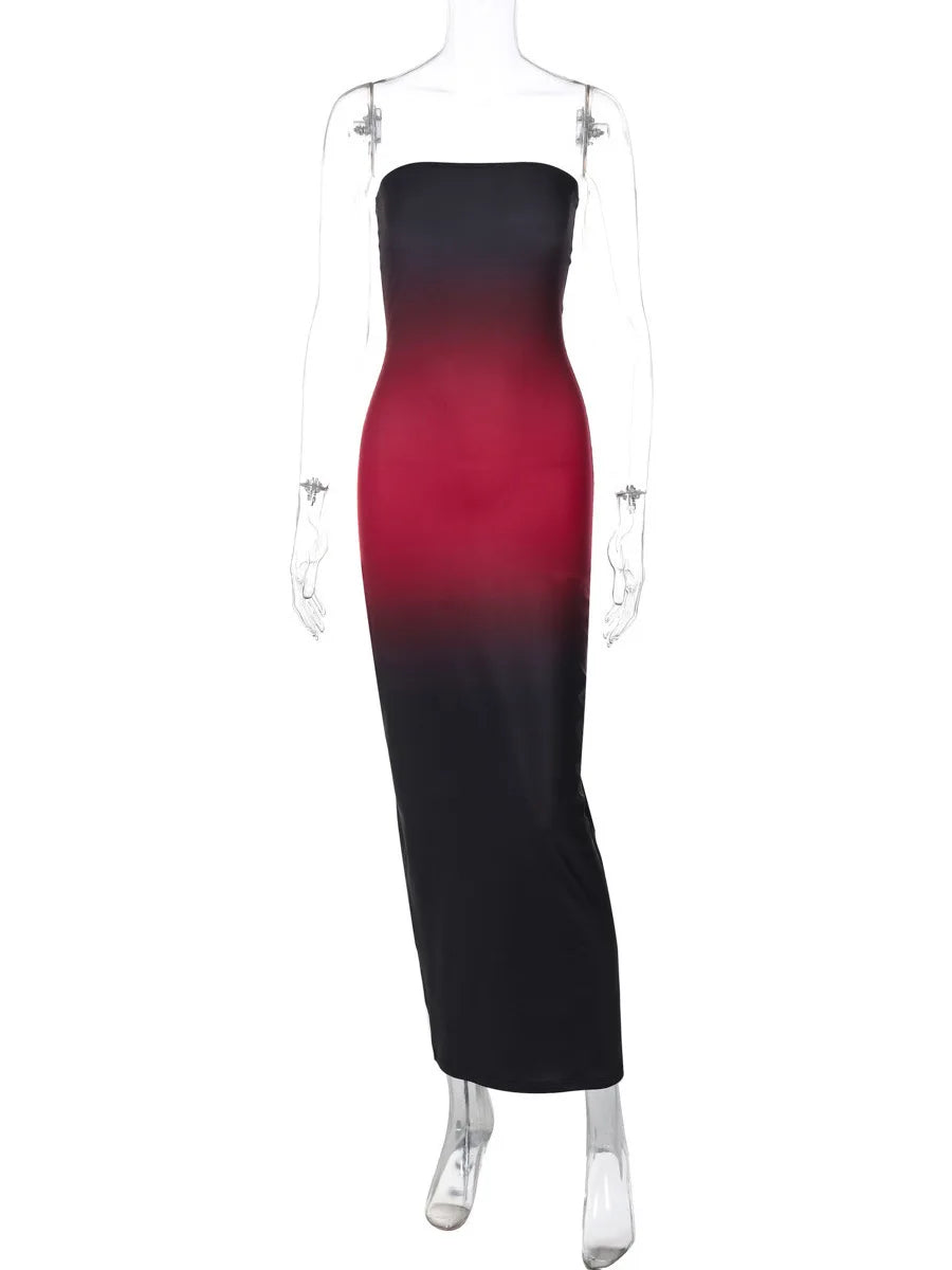 Strapless Black - Red Gradient Long Dress
