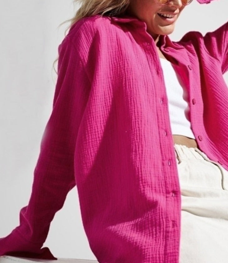 Dinora Button-Up Shirt Rose Red / S Tops & Blouses
