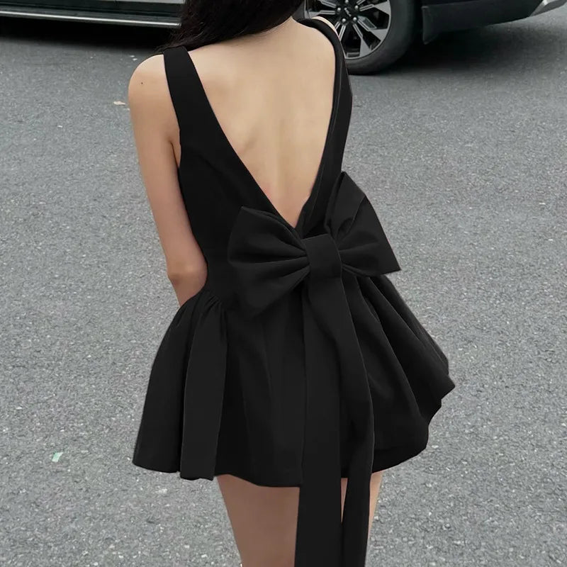 Red Bow Dress A Line Spaghetti Straps Backless