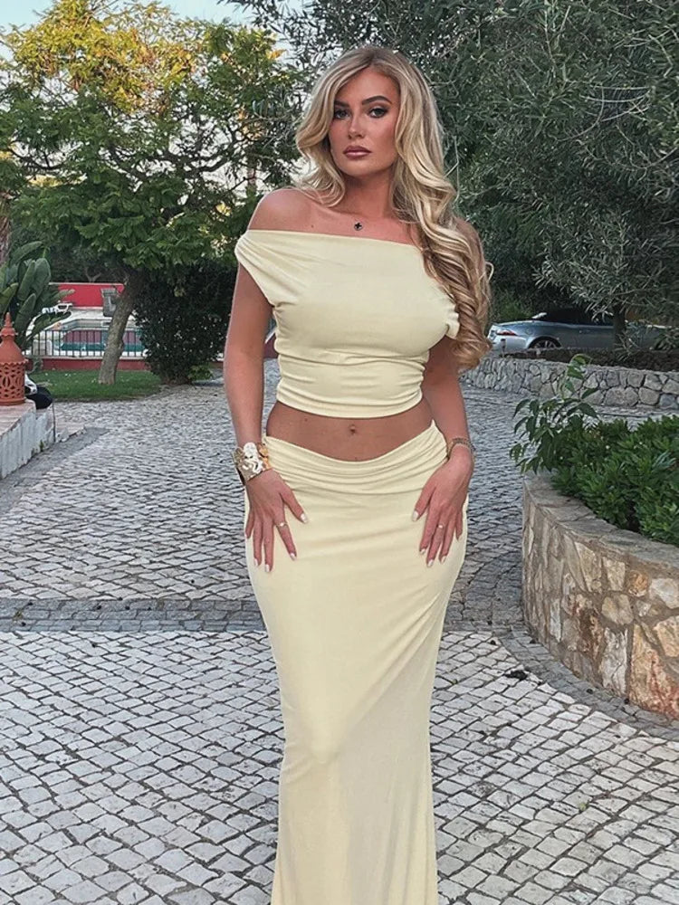 Slim Fit Offshoulder Maxi Knit Set