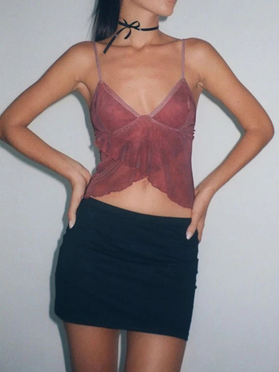 Floral Spaghetti Straps VNeck Backless Cami Top