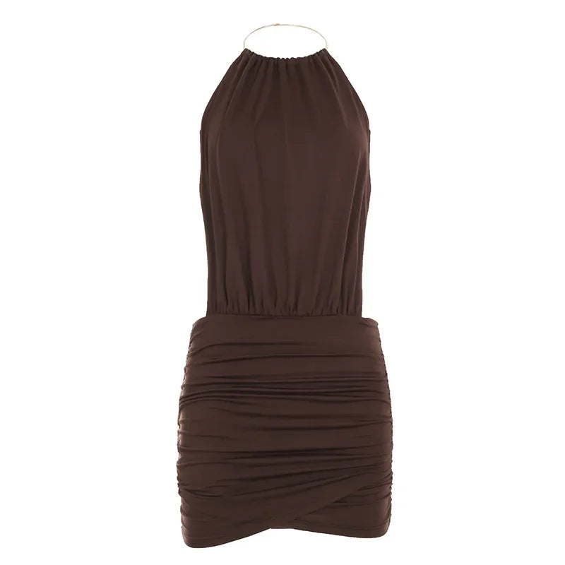 Metal Ring Halter Mini Dress