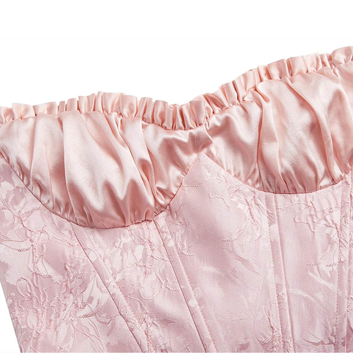 Strapless Ruffle Trim Corset Jacquard Flared Mini Dress