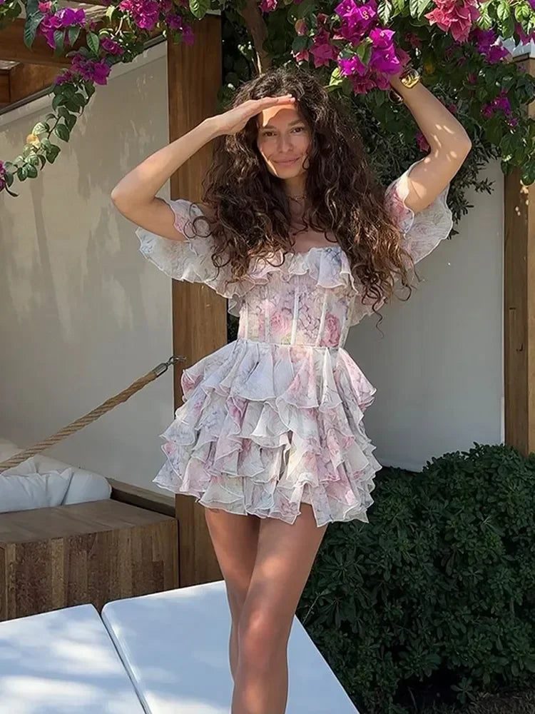 Pleated Off Shoulder ALine Floral Dress