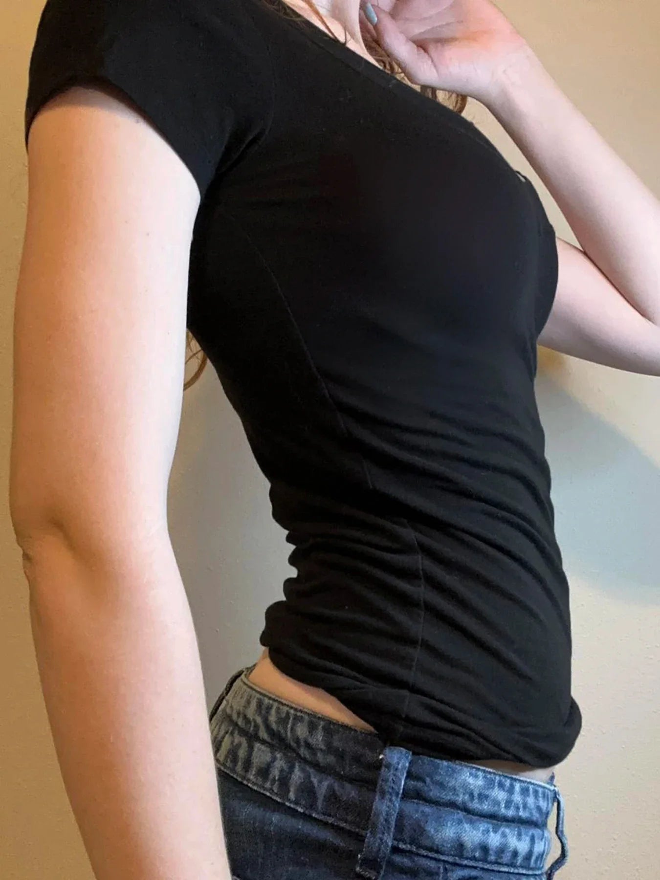 Solid Basic Slim VNeck TShirt Crop Top