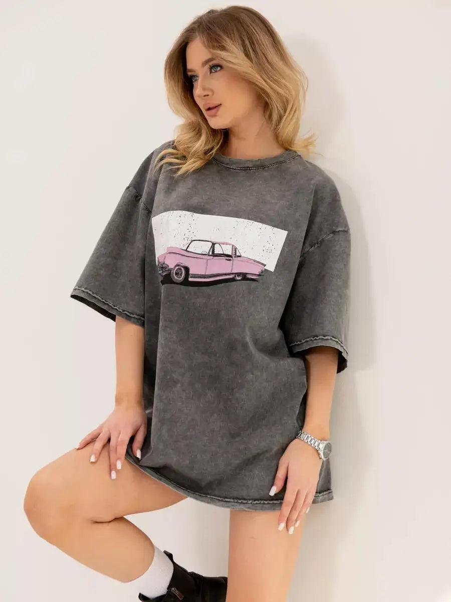 Planet Print Washed Pink Tshirt