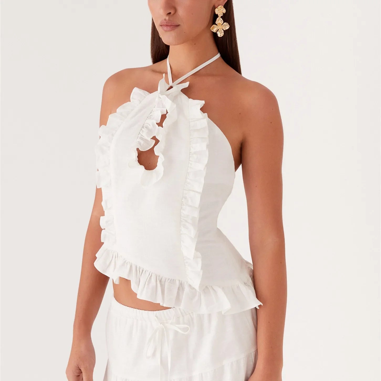 Ruffle Frill Cute Y2K Front Cutout Backless Cami Top