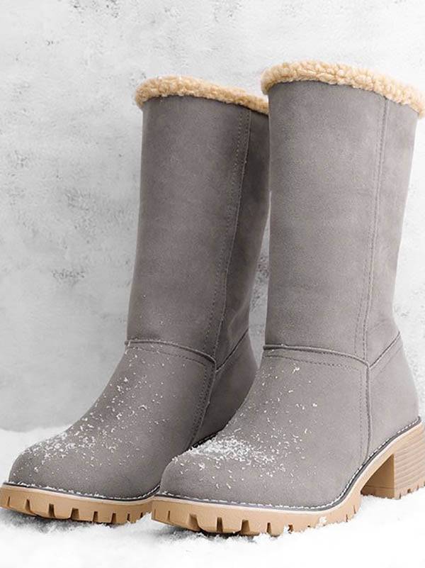 Fur Lined Fold Over Cuff Block Heel Ankle Snow Boots