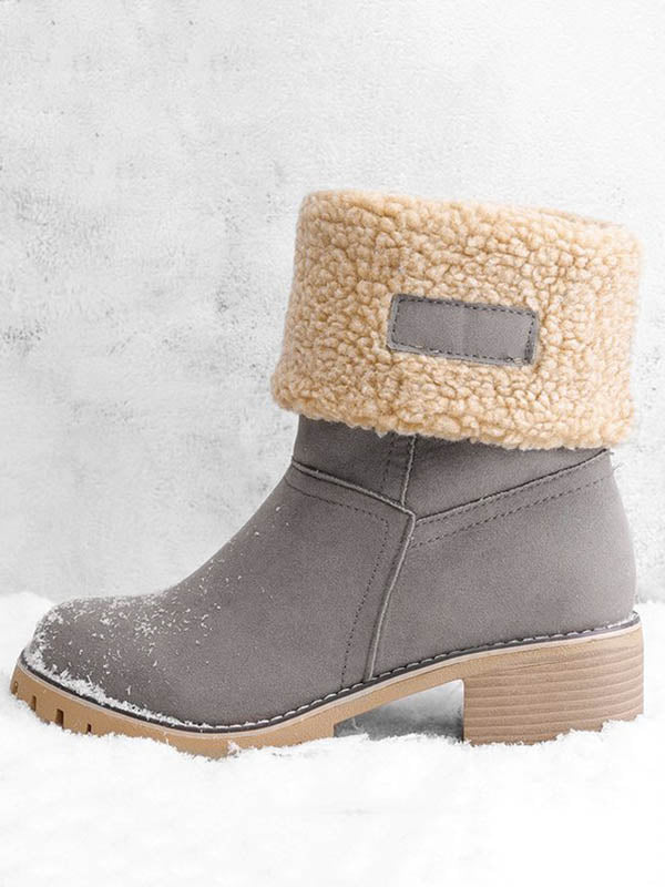 Fur Lined Fold Over Cuff Block Heel Ankle Snow Boots