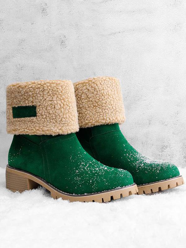 Fur Lined Fold Over Cuff Block Heel Ankle Snow Boots