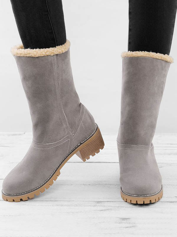 Fur Lined Fold Over Cuff Block Heel Ankle Snow Boots