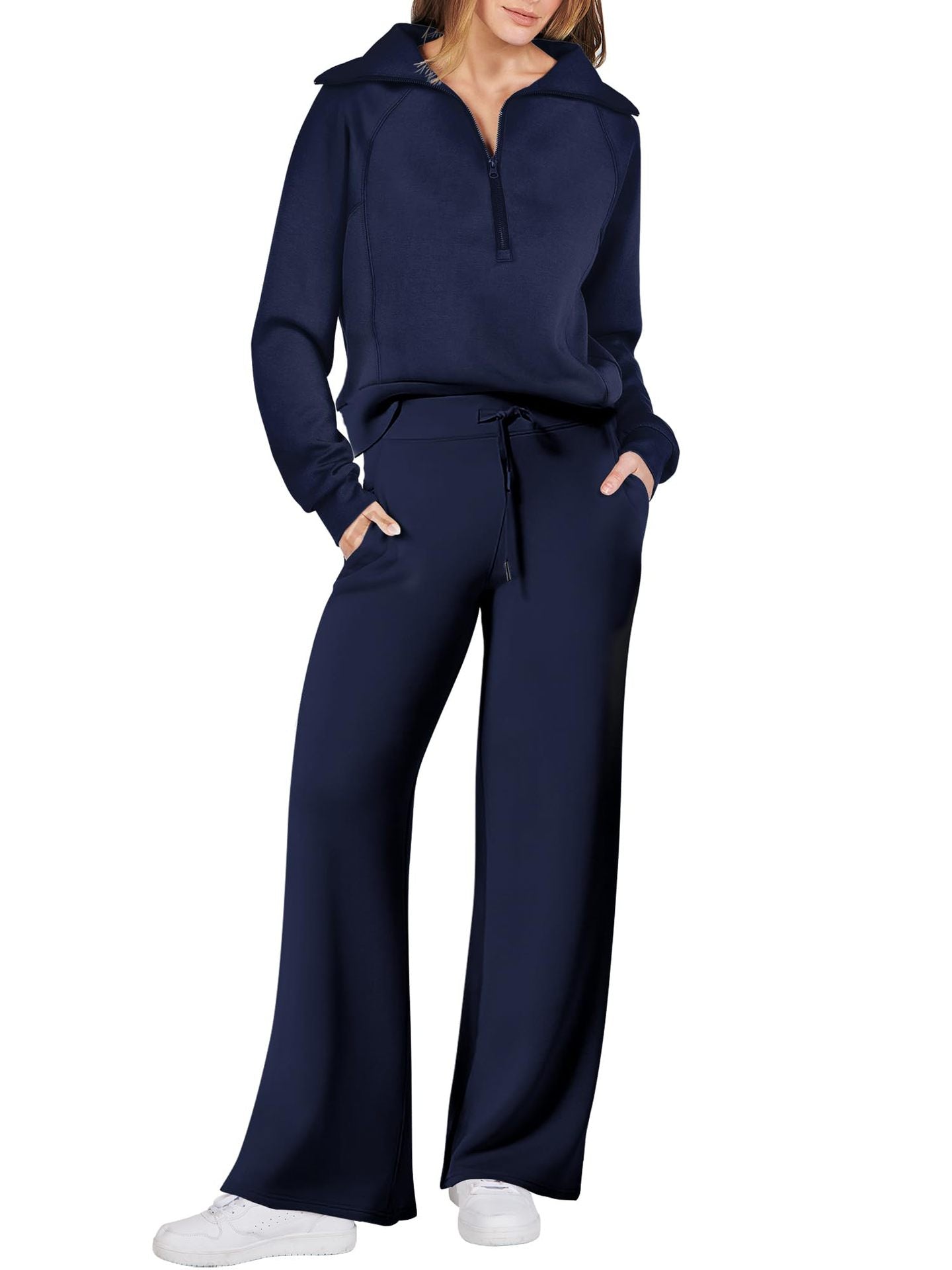 Navy Collar Half Zip Suit