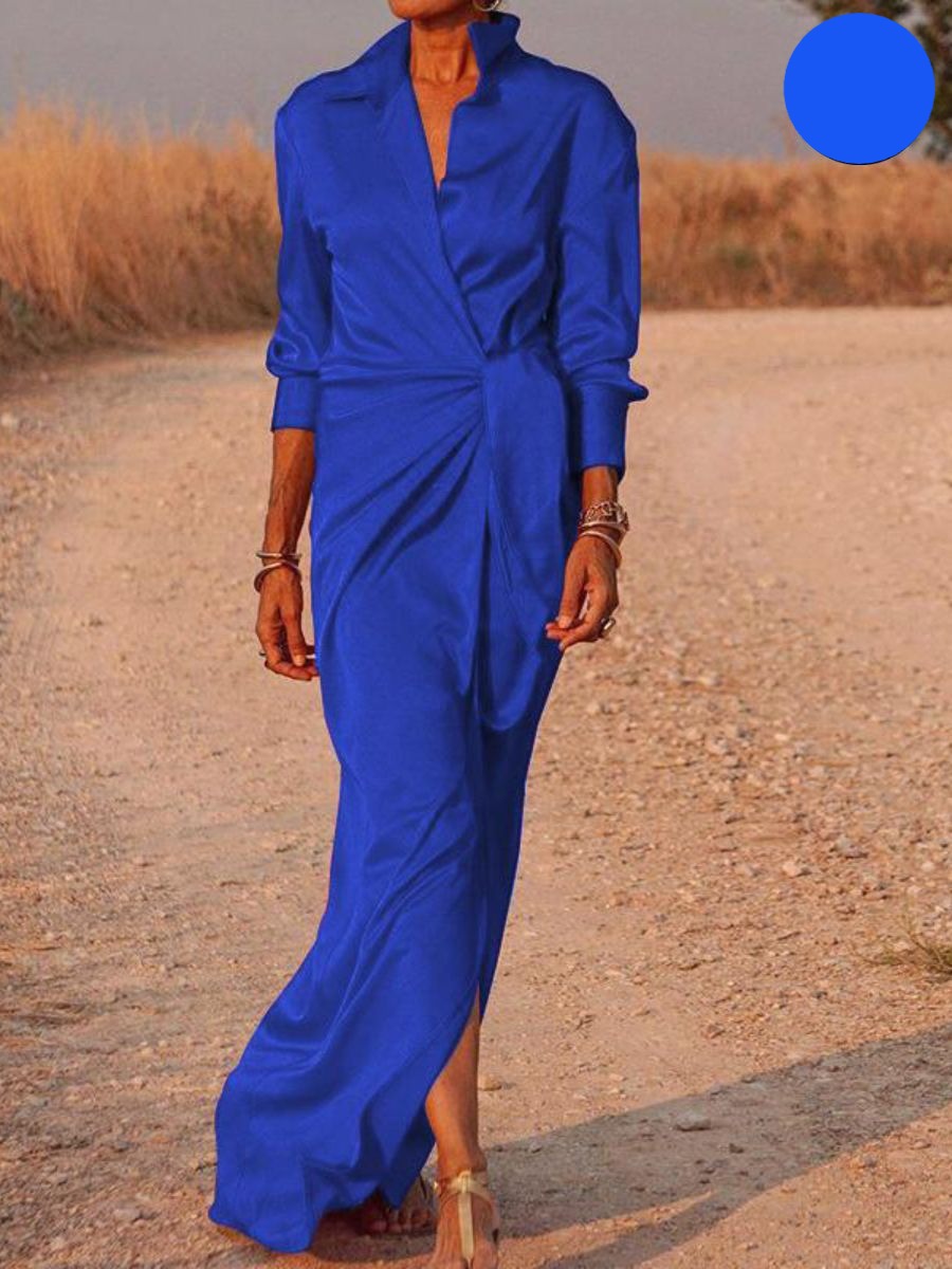 Flora Minimalist Office Lapel V Neck Maxi Dress Boutique Collection