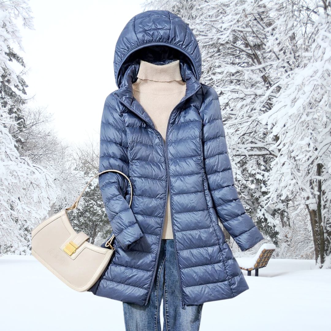 Hooded Zip Front Longline Lightweight Quilted Puffer Coat