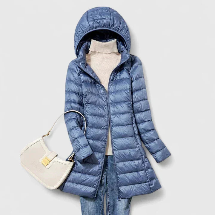 Hooded Zip Front Quilted Longline Puffer Coat 2