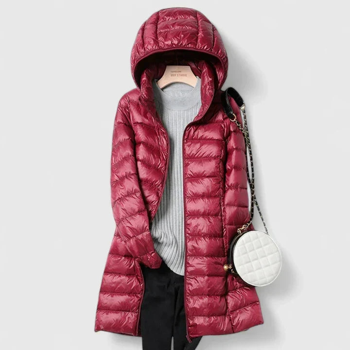 Hooded Zip Front Quilted Longline Puffer Coat 3