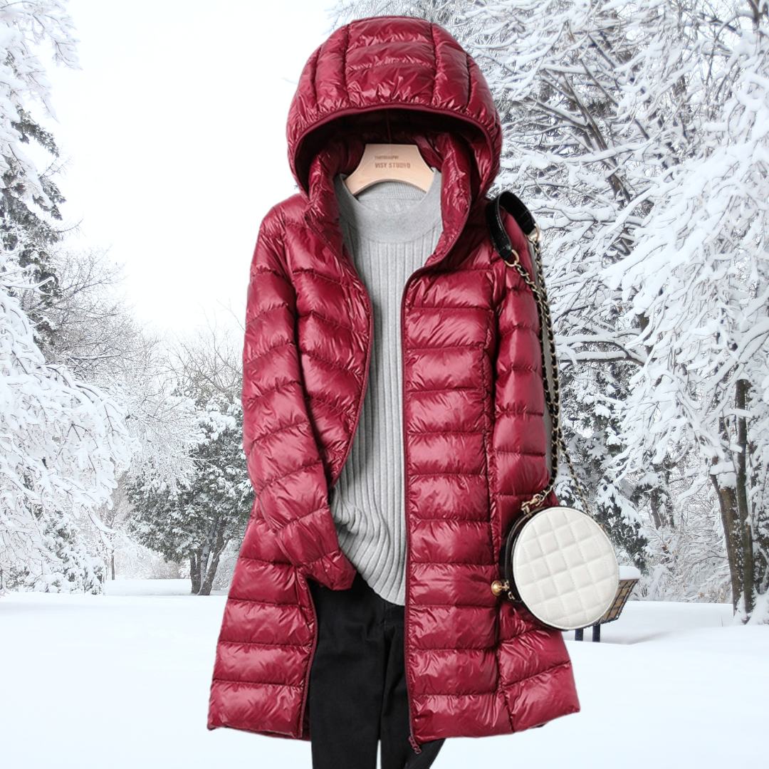 Hooded Zip Front Longline Lightweight Quilted Puffer Coat