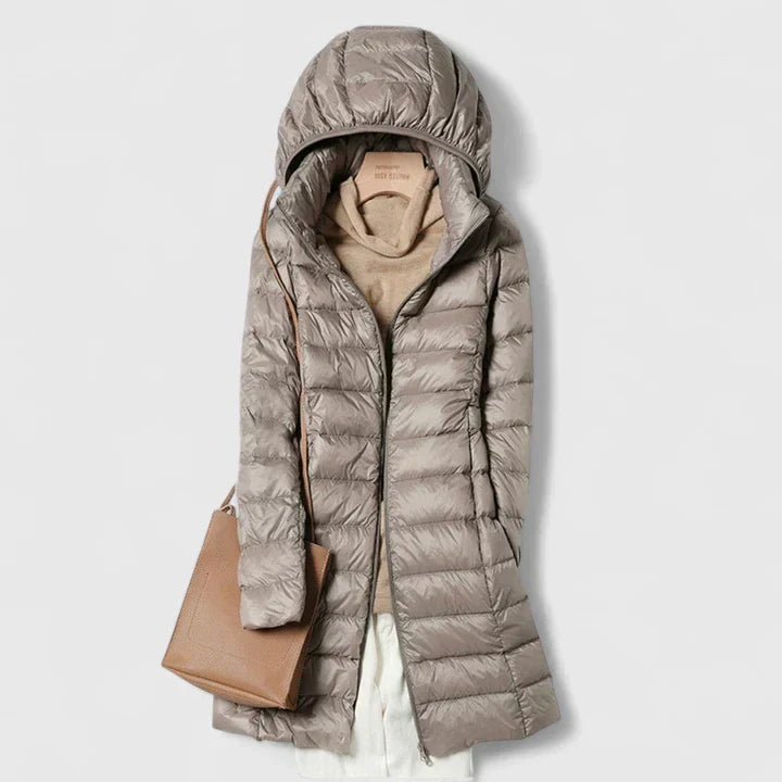 Hooded Zip Front Quilted Longline Puffer Coat 4