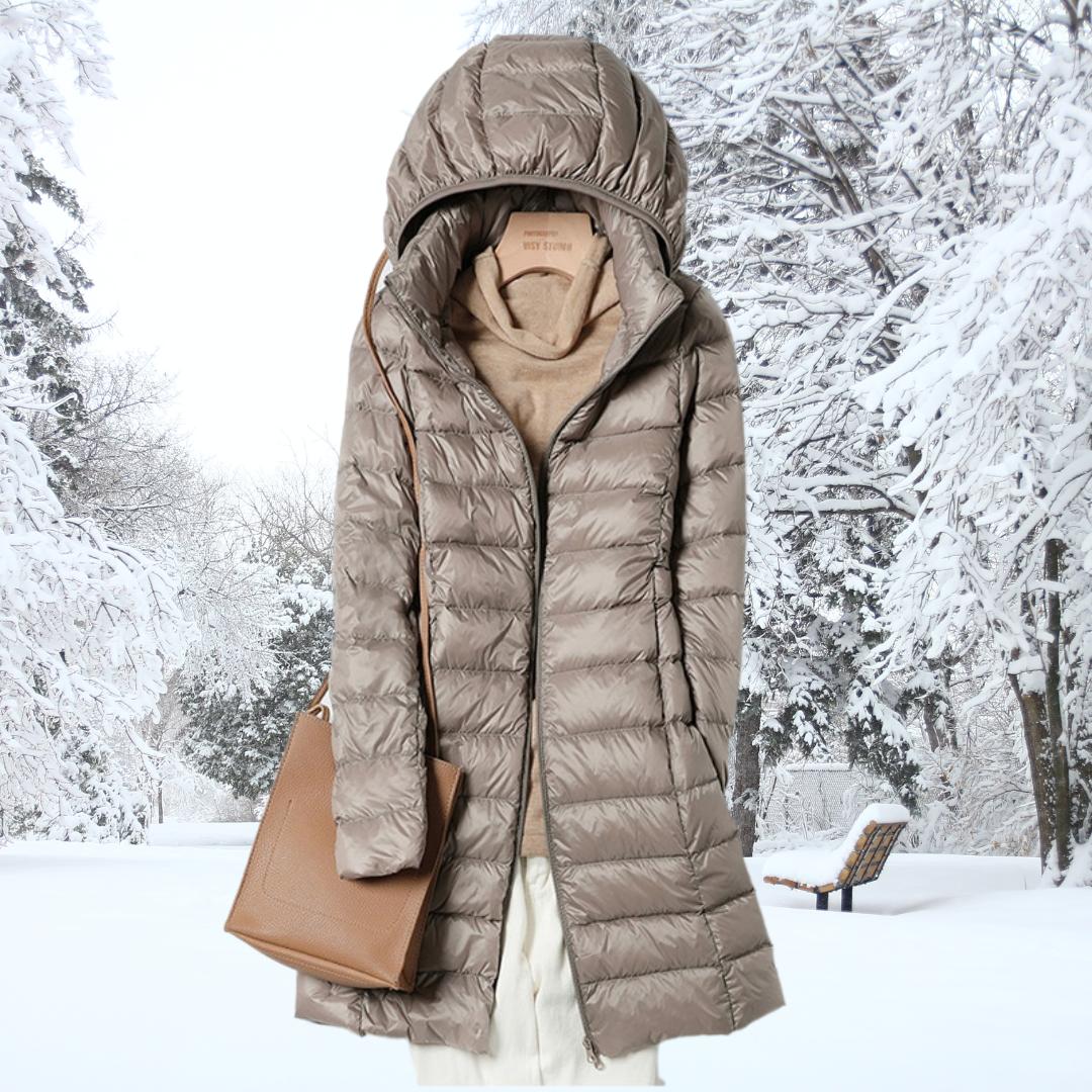 Hooded Zip Front Longline Lightweight Quilted Puffer Coat