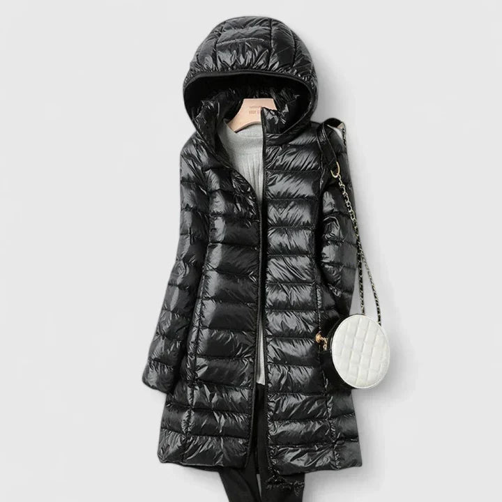 Hooded Zip Front Quilted Longline Puffer Coat 5