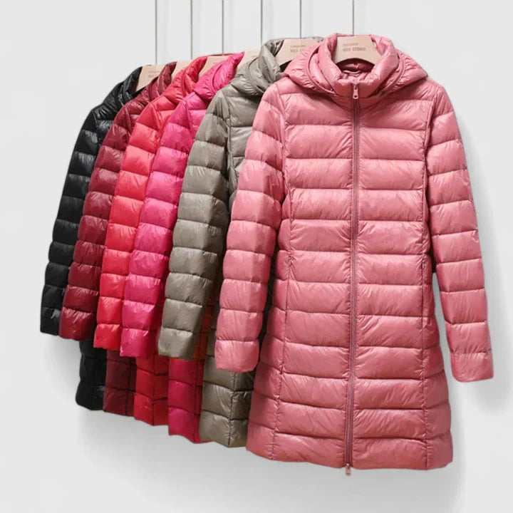 Hooded Zip Front Quilted Longline Puffer Coat