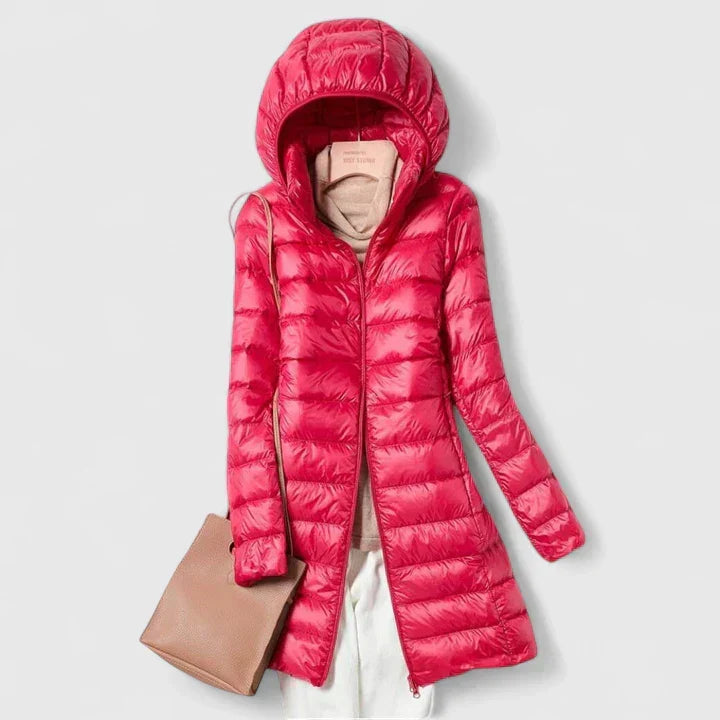 Hooded Zip Front Quilted Longline Puffer Coat 7