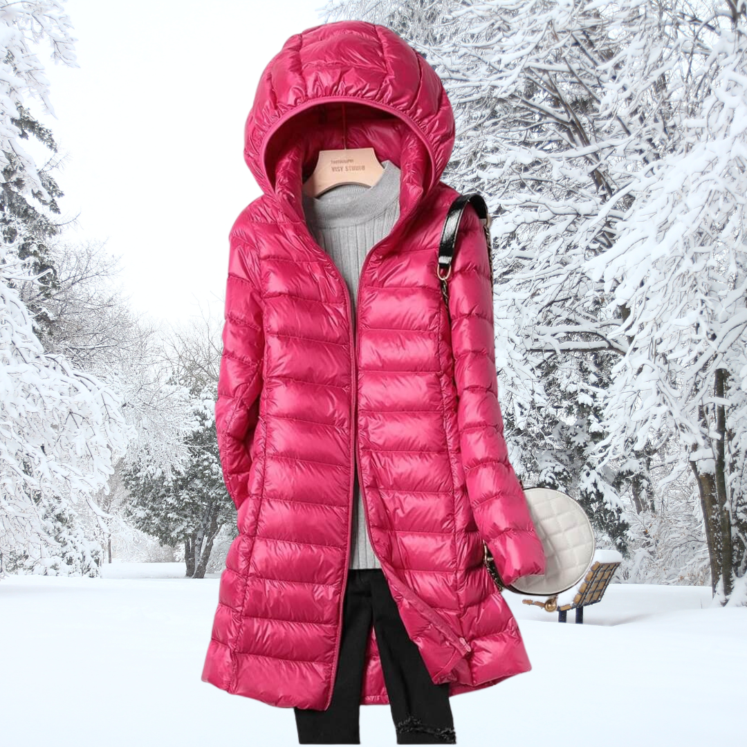 Hooded Zip Front Longline Lightweight Quilted Puffer Coat
