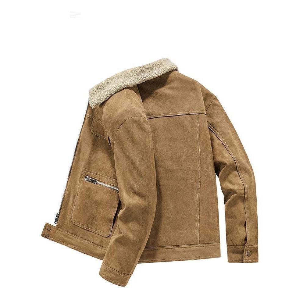Sherpa Collar Zip Front Suede Shearling Jacket 9