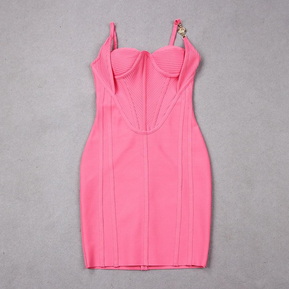 Pink Spaghetti Strap Sweetheart Mesh Corset Bodycon Mini Dress