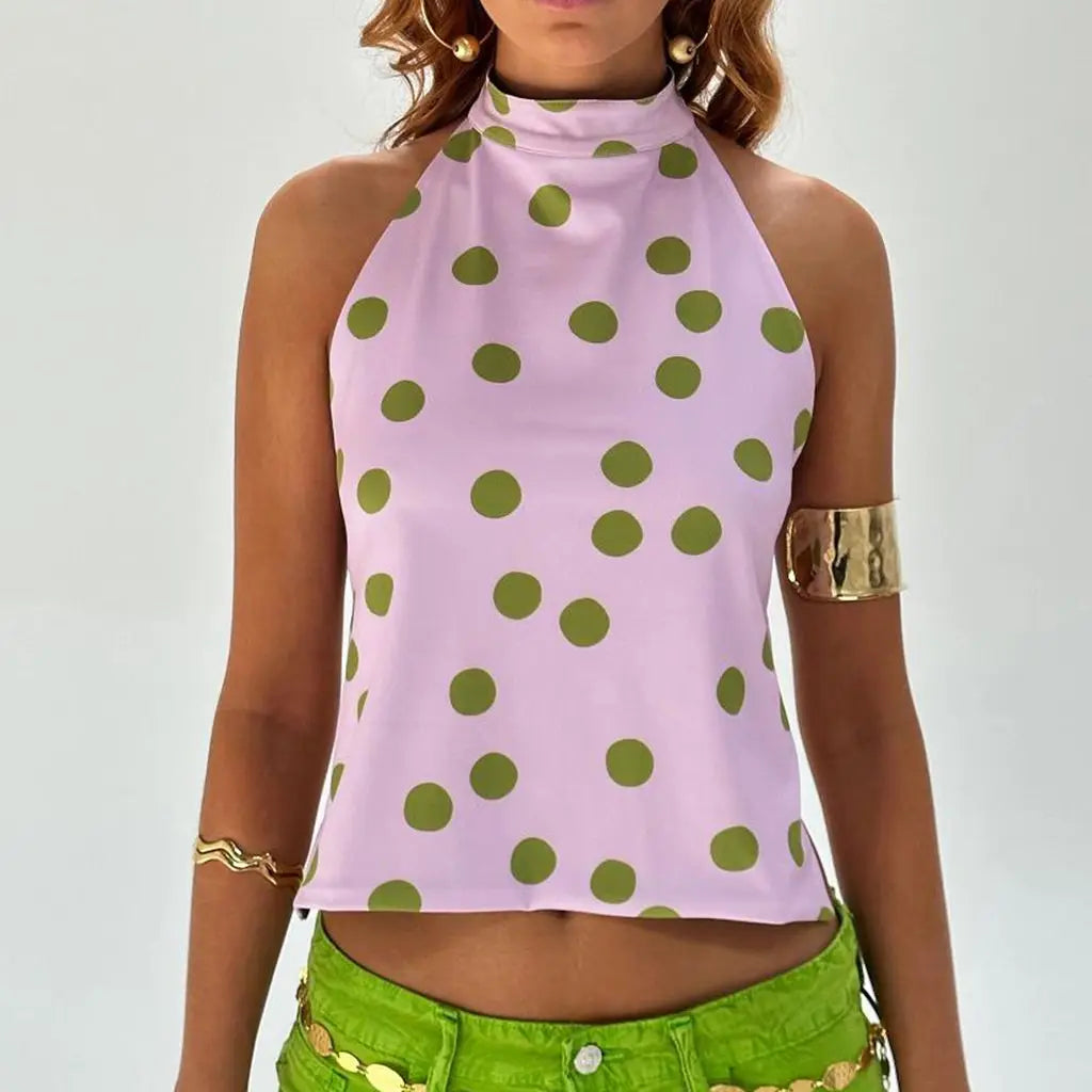 Y2K Button Closure Halter Backless TieDye Cami Top