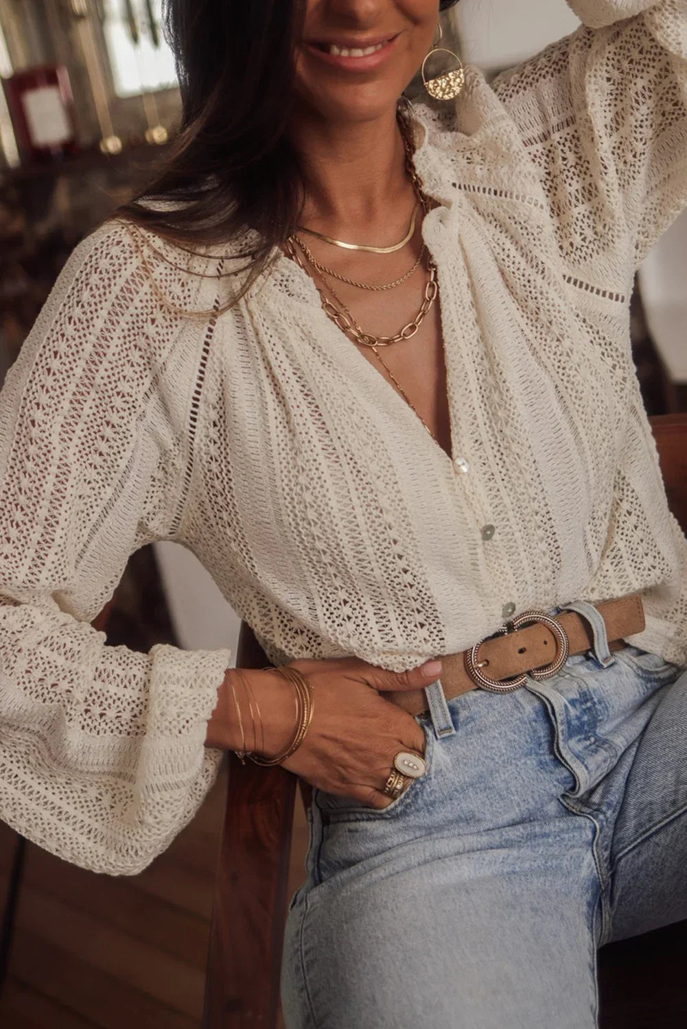 Vintage Lace Hollow Out Casual Blouse