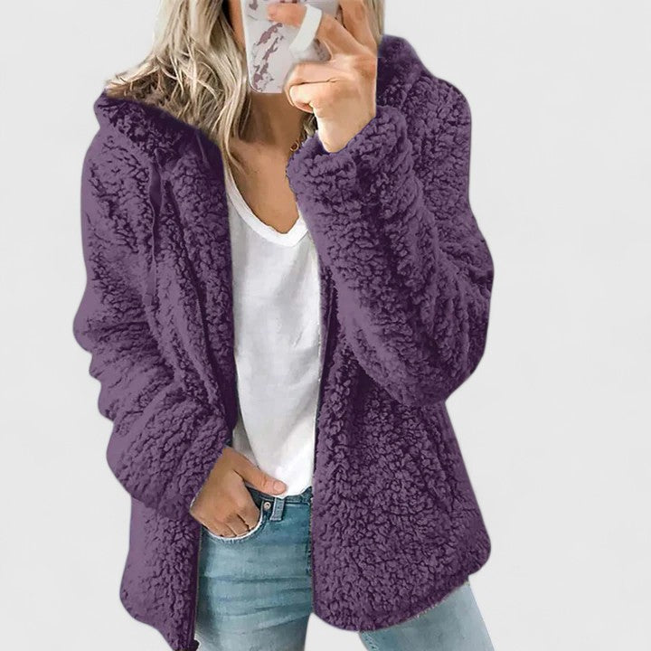 Hooded Fleece Zip Front Long Sleeve Fuzzy Jacket
