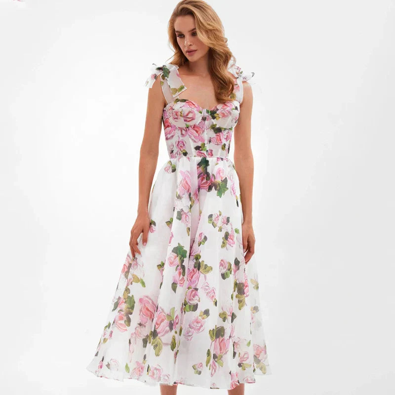 Floral back lace - up suspender dress