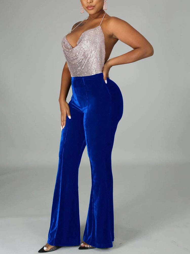 Velvet Velour Flared Bell Bottoms High Waist Pants