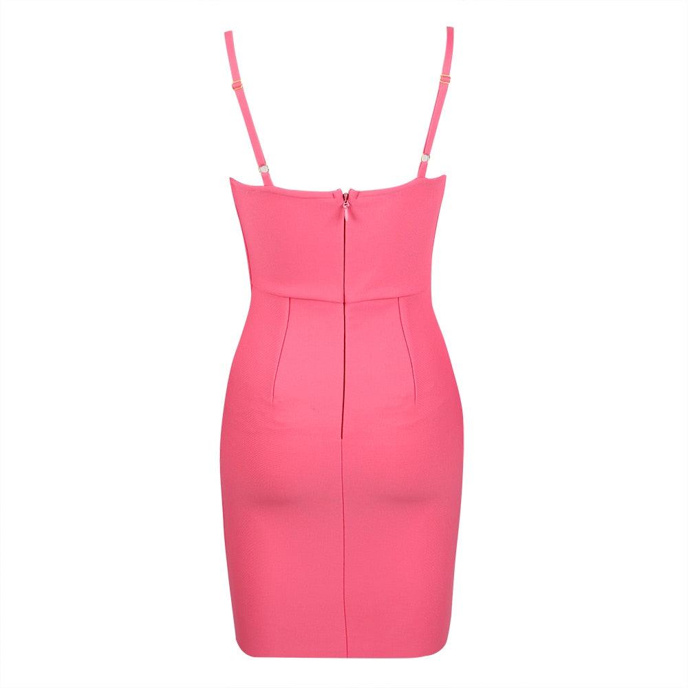 Pink Spaghetti Strap Sweetheart Mesh Corset Bodycon Mini Dress