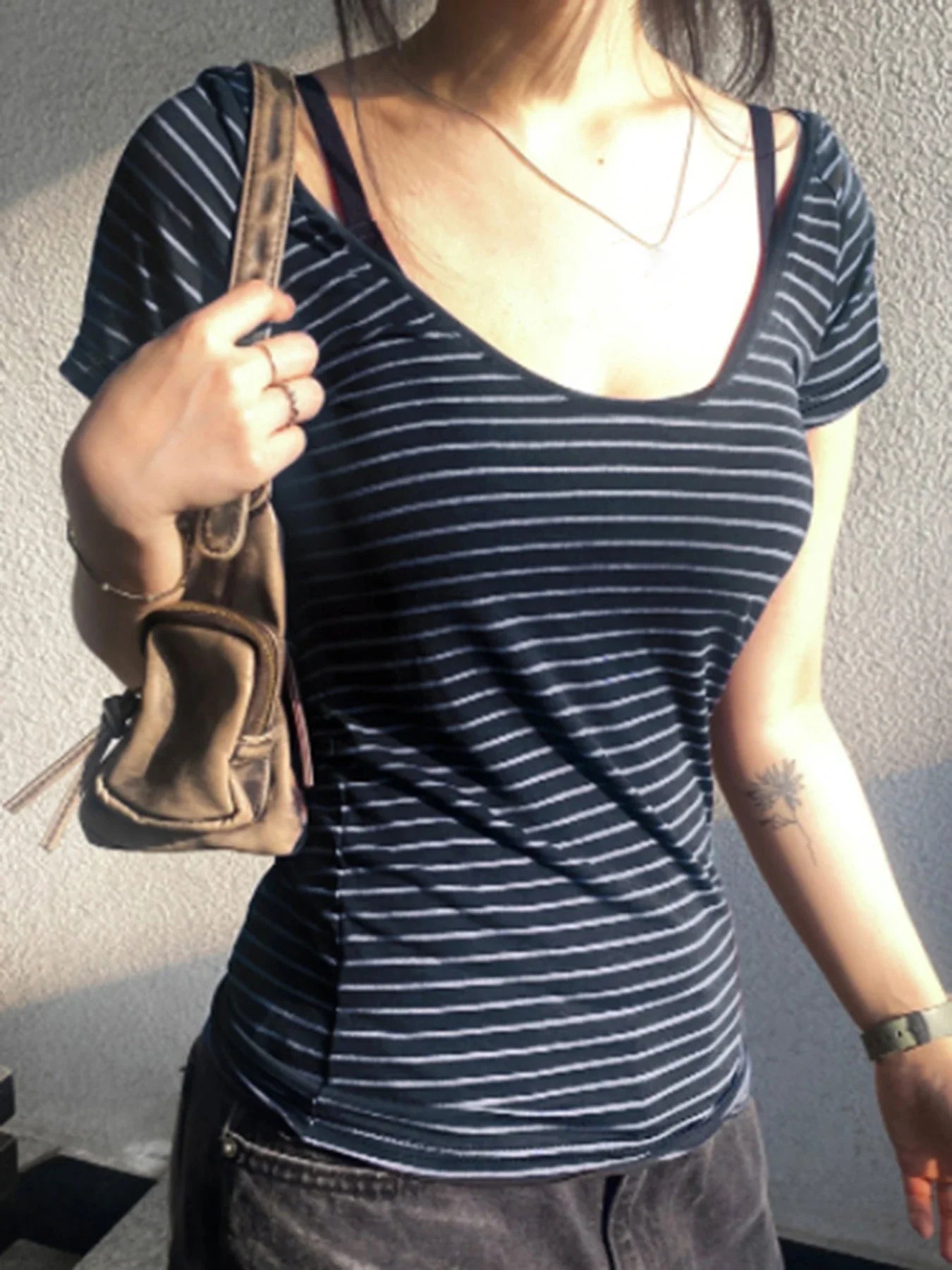 Striped Slim Fit Simple TShirt Crop Top