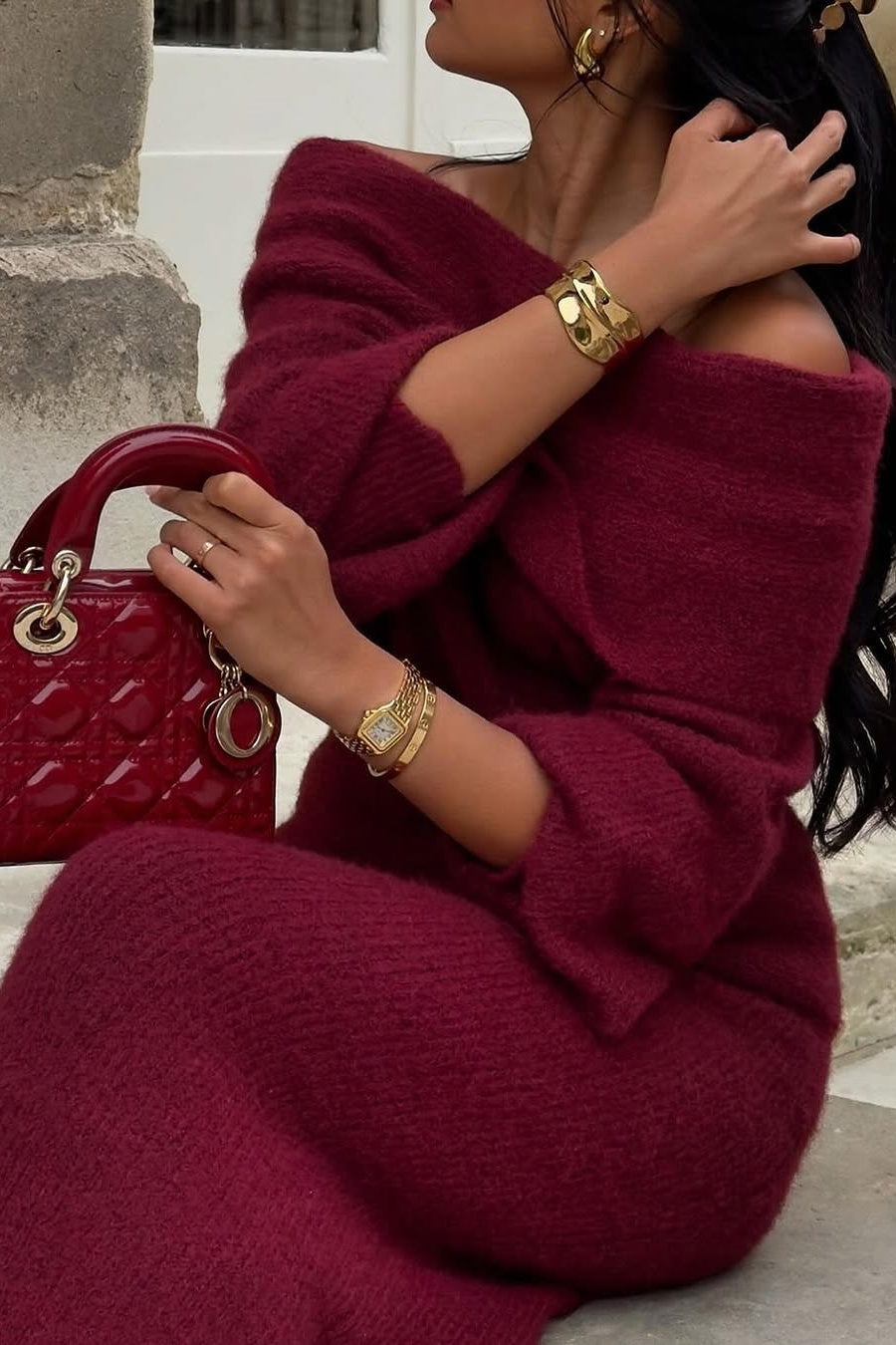 Marguerite Off Shoulder Maxi Knit Dress Set