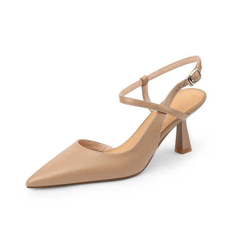 Pointed Toe Slingback Ankle Strap Heels
