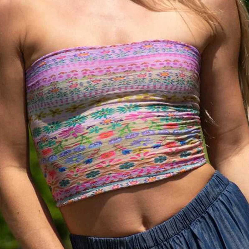 Floral Print OffShoulder Strapless