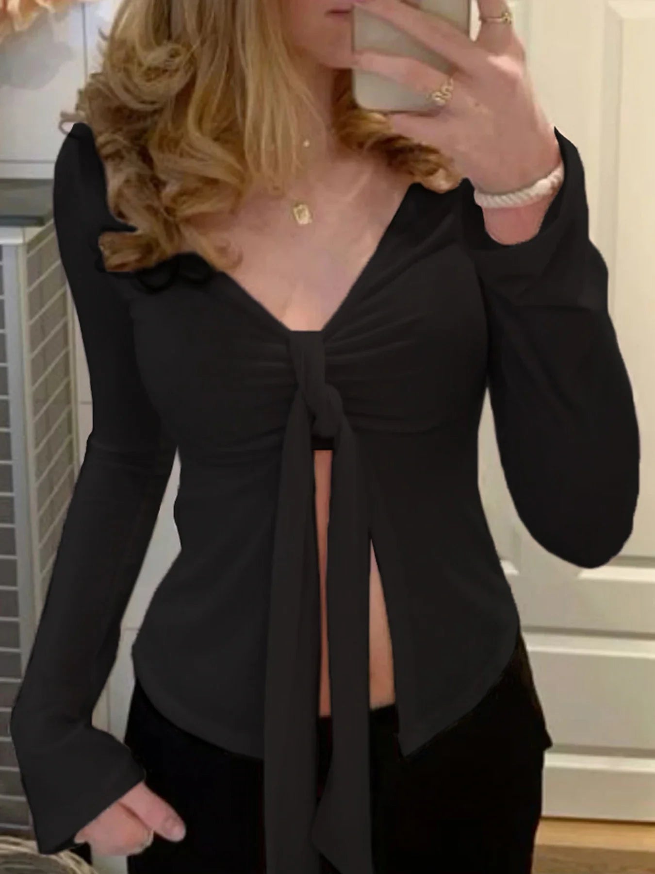 Vneck Split Slim Sexy Blouse