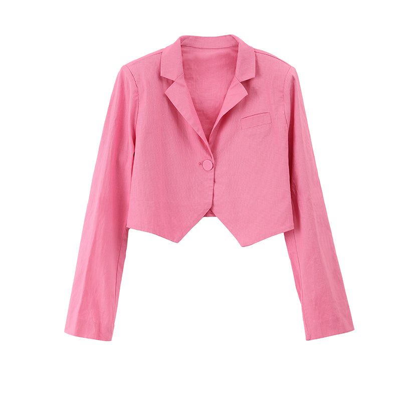 Pink Cropped Blazer Bustier Slit Mini Skirt Two Piece Set