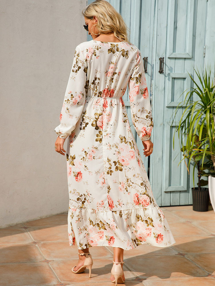 Casual Coastal Long Bohemian Flowered Dress S / Yellow Dresses