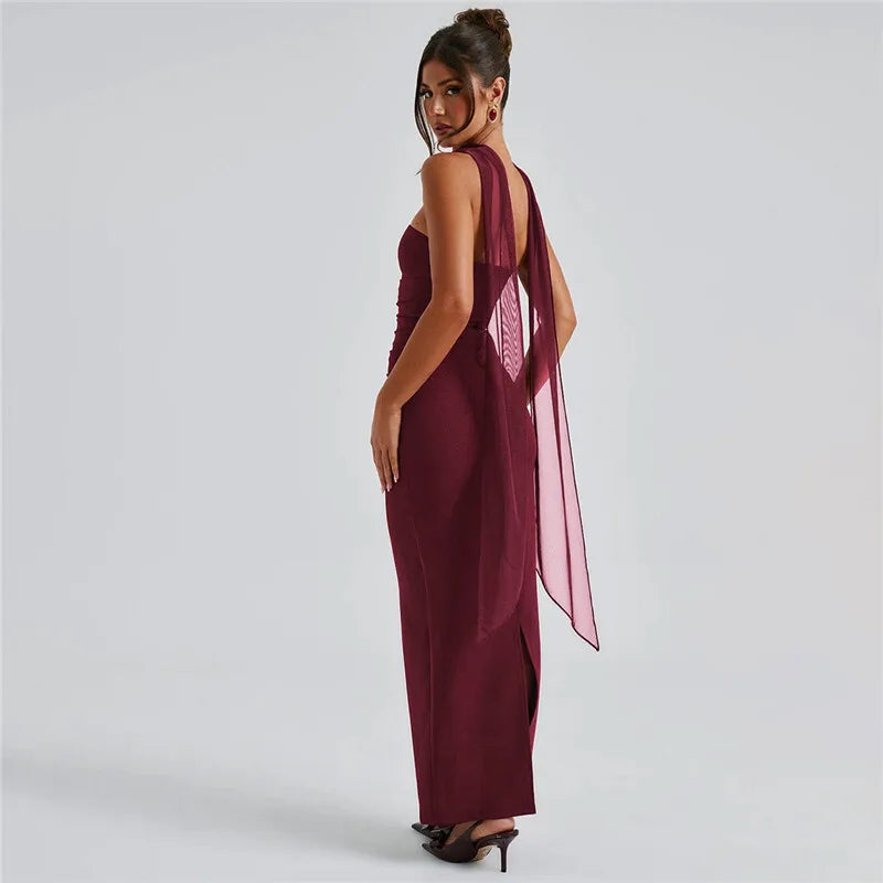 Mesh Sleeve Off - shoulder Long Dress