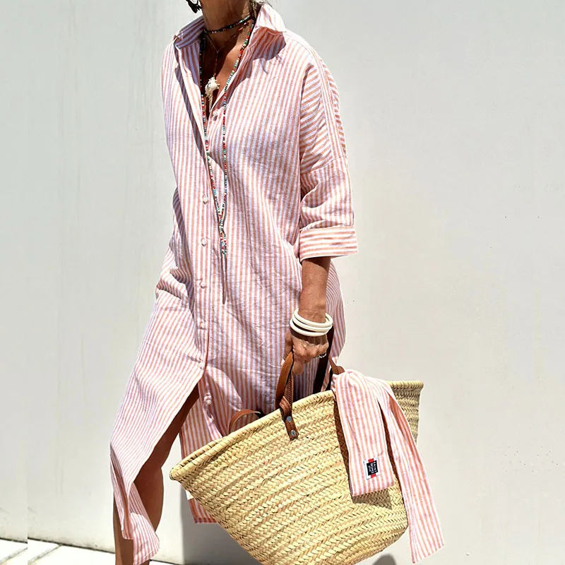 Manuela Striped Long Dress Contemporary Dress for Comfort Fit Design