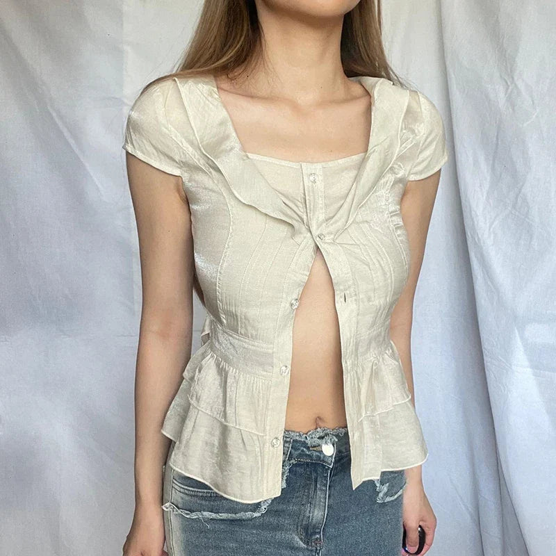 Ruffled Button Up Crop Top