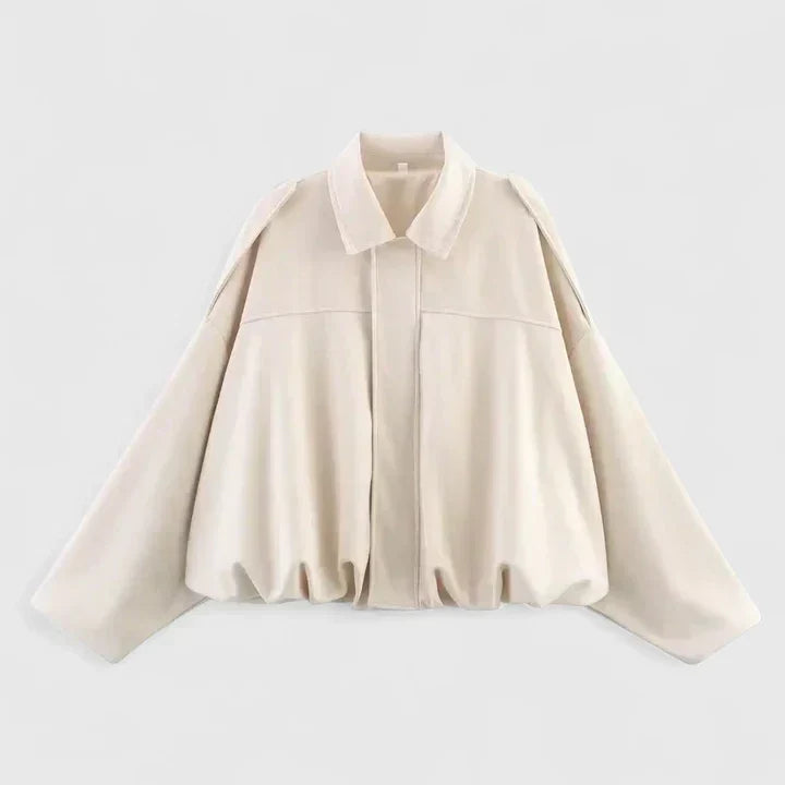 Collared Suede Zip Front Drop Shoulder Oversized Jacket