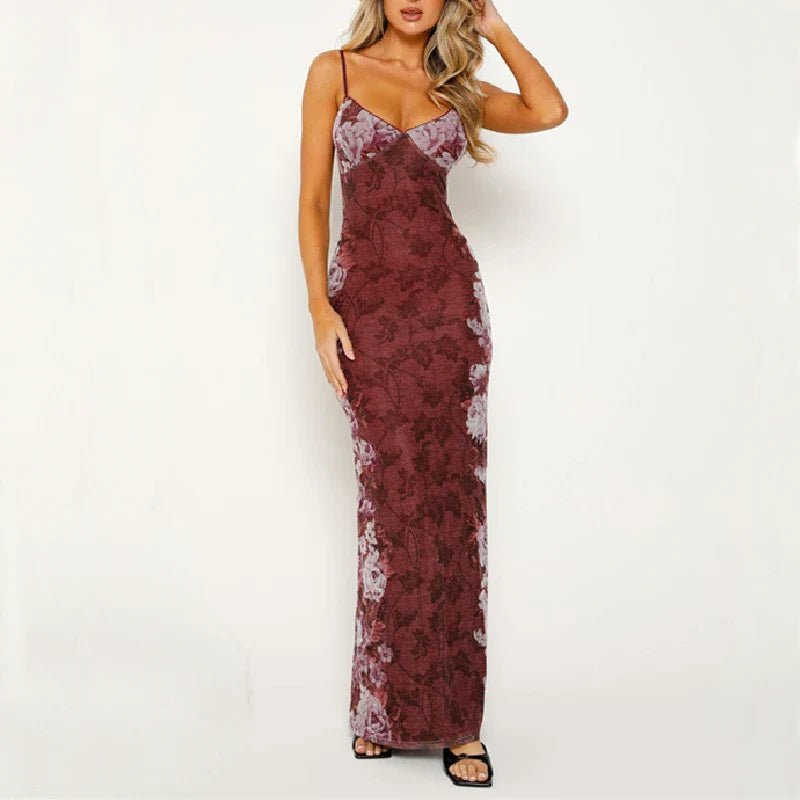 Vintage Backless Vneck Sleeveless Bodycon Slip Dress